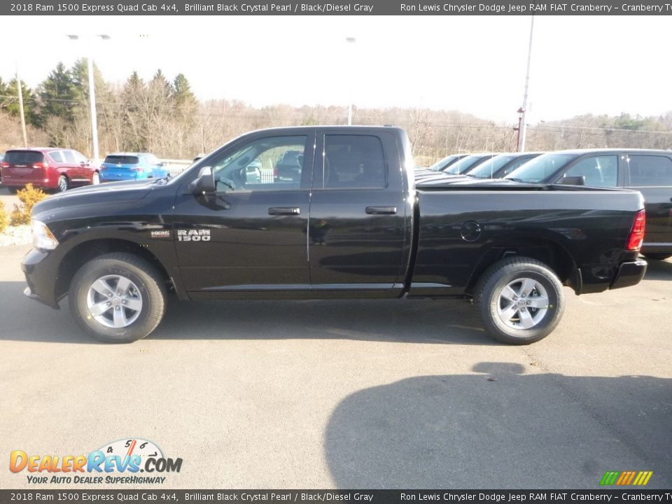 2018 Ram 1500 Express Quad Cab 4x4 Brilliant Black Crystal Pearl / Black/Diesel Gray Photo #2