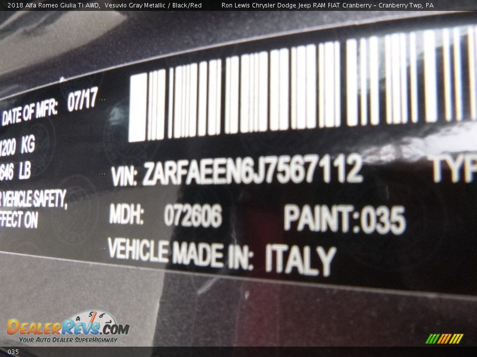 Alfa Romeo Color Code 035 Vesuvio Gray Metallic