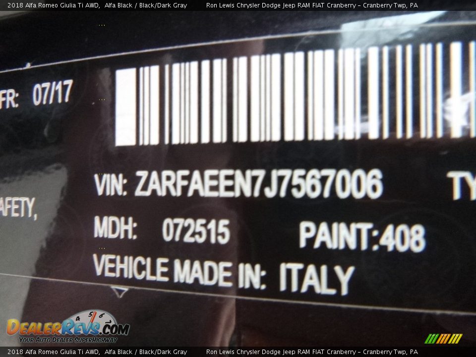 2018 Alfa Romeo Giulia Ti AWD Alfa Black / Black/Dark Gray Photo #22