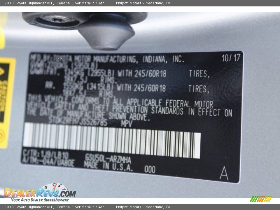 2018 Toyota Highlander XLE Celestial Silver Metallic / Ash Photo #30