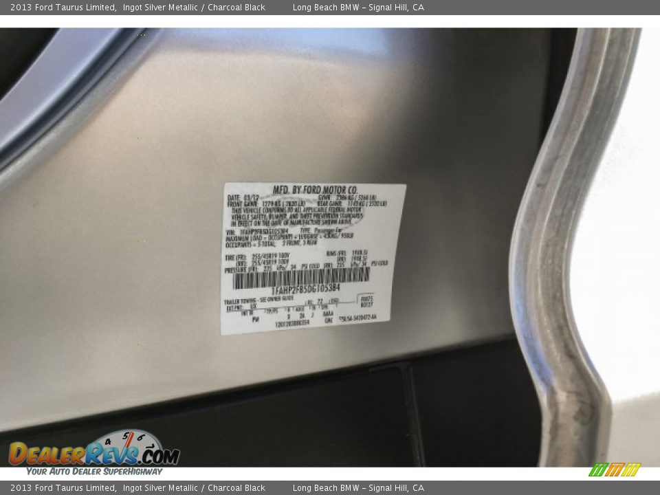 2013 Ford Taurus Limited Ingot Silver Metallic / Charcoal Black Photo #20
