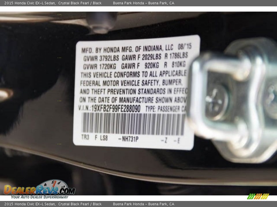 2015 Honda Civic EX-L Sedan Crystal Black Pearl / Black Photo #31