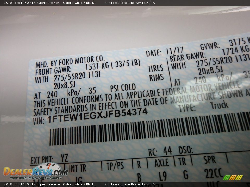 2018 Ford F150 STX SuperCrew 4x4 Oxford White / Black Photo #15