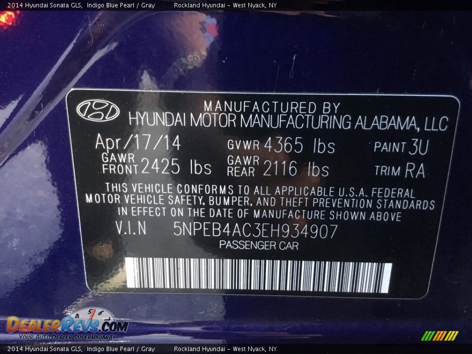 2014 Hyundai Sonata GLS Indigo Blue Pearl / Gray Photo #32