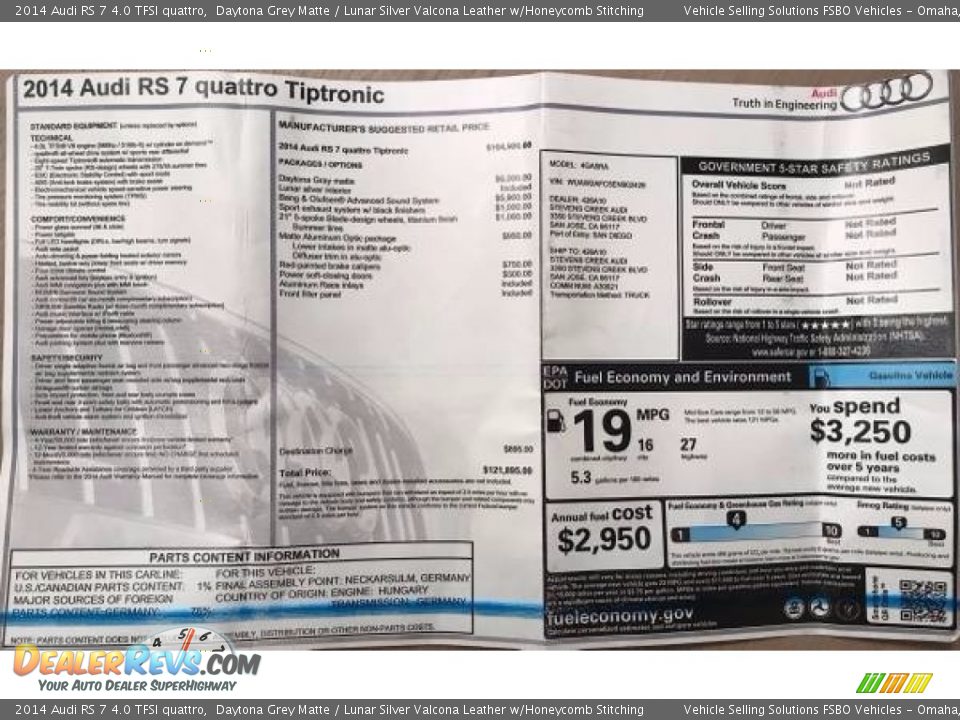 2014 Audi RS 7 4.0 TFSI quattro Window Sticker Photo #15