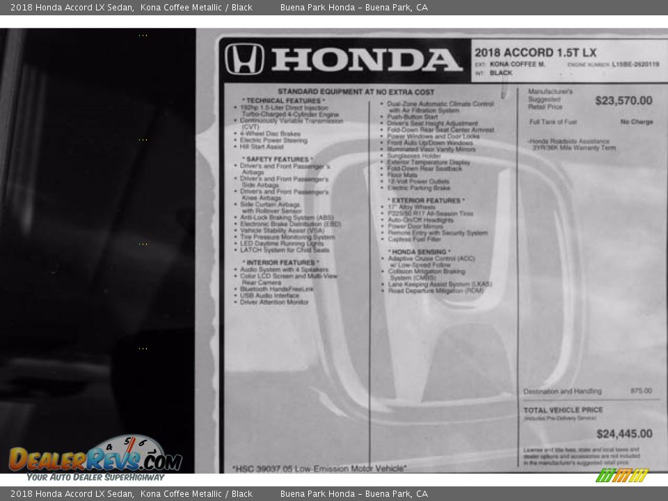 2018 Honda Accord LX Sedan Kona Coffee Metallic / Black Photo #15