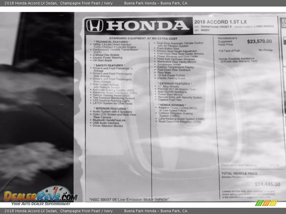 2018 Honda Accord LX Sedan Champagne Frost Pearl / Ivory Photo #15