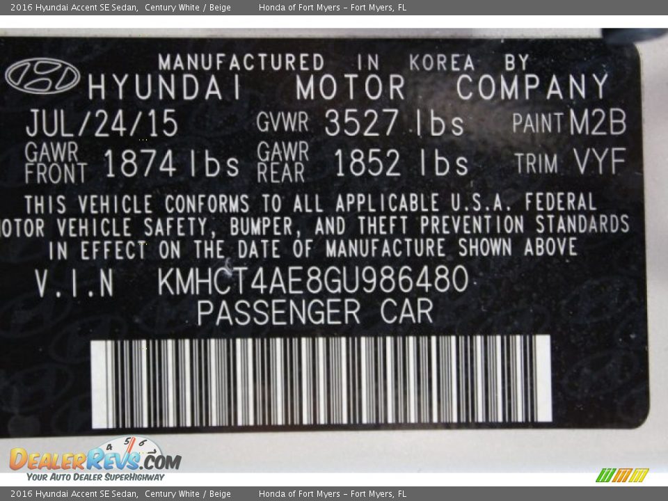 2016 Hyundai Accent SE Sedan Century White / Beige Photo #29
