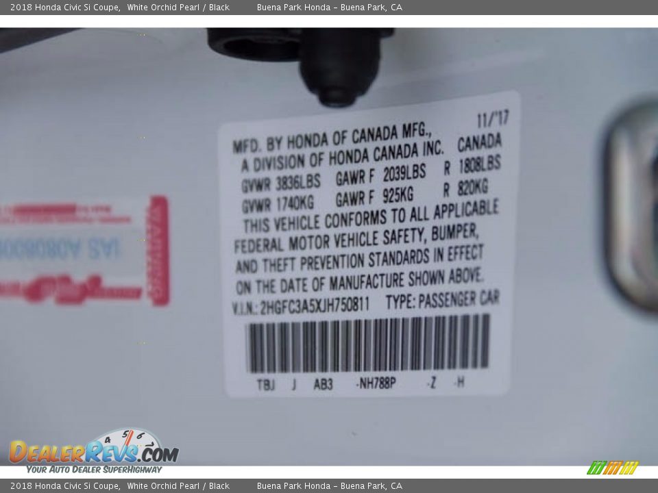 2018 Honda Civic Si Coupe White Orchid Pearl / Black Photo #18