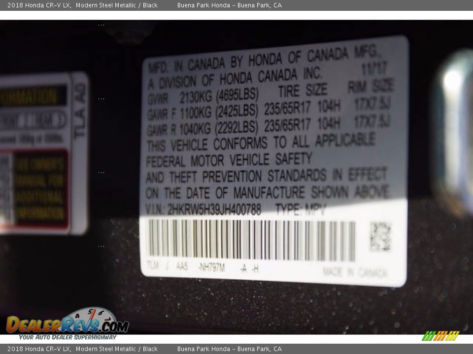 2018 Honda CR-V LX Modern Steel Metallic / Black Photo #16