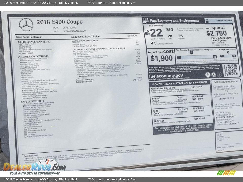 2018 Mercedes-Benz E 400 Coupe Black / Black Photo #11