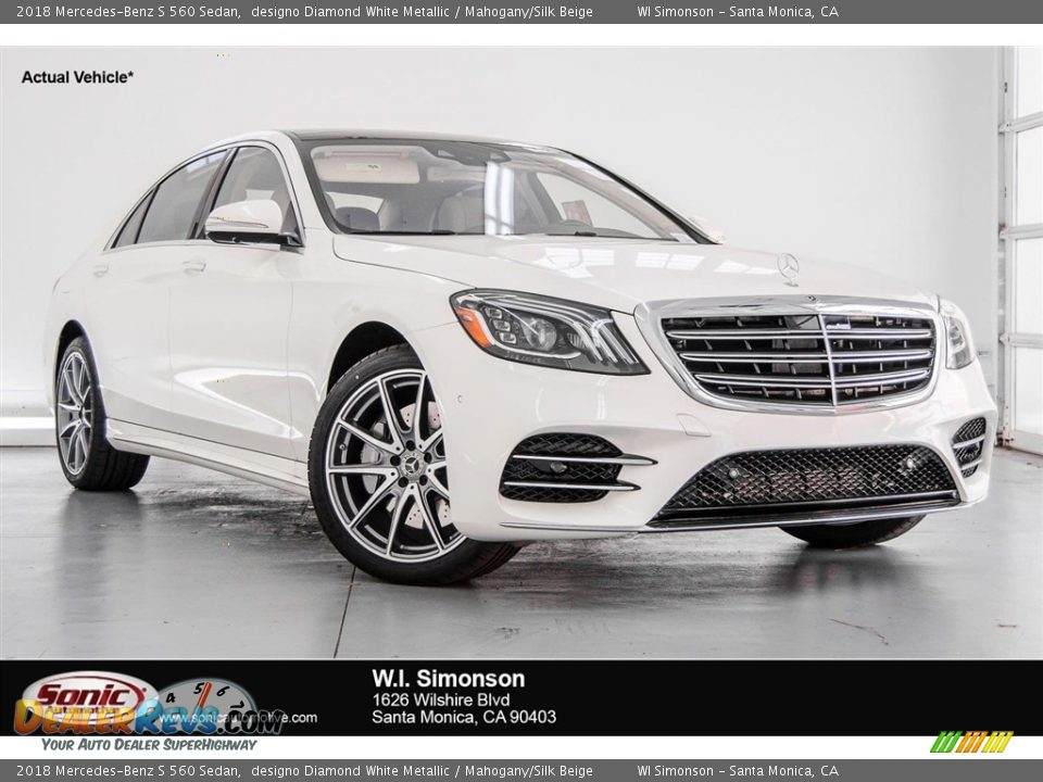 2018 Mercedes-Benz S 560 Sedan designo Diamond White Metallic / Mahogany/Silk Beige Photo #1