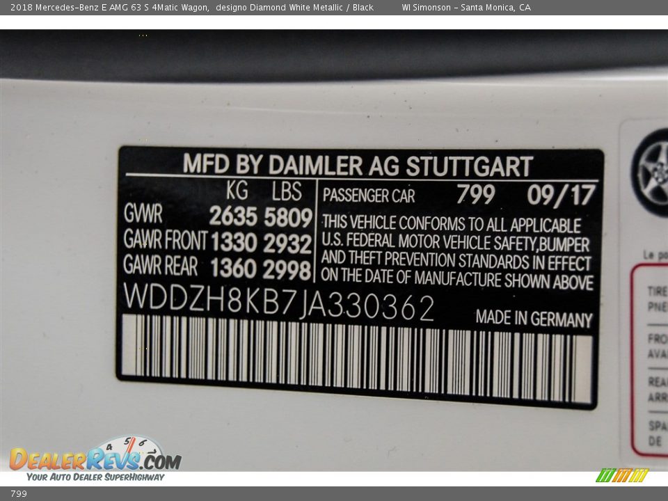 Mercedes-Benz Color Code 799 designo Diamond White Metallic