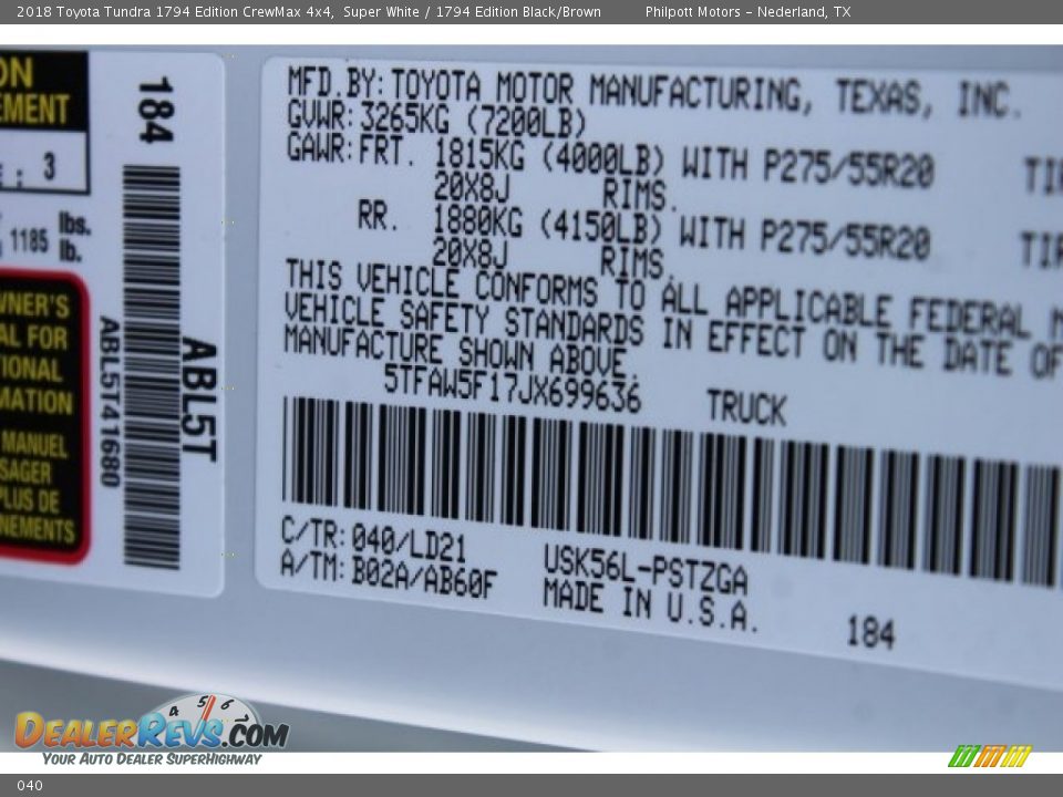 Toyota Color Code 040 Super White