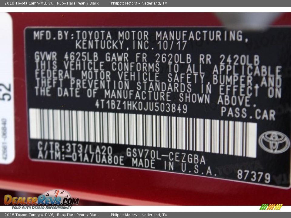 2018 Toyota Camry XLE V6 Ruby Flare Pearl / Black Photo #34