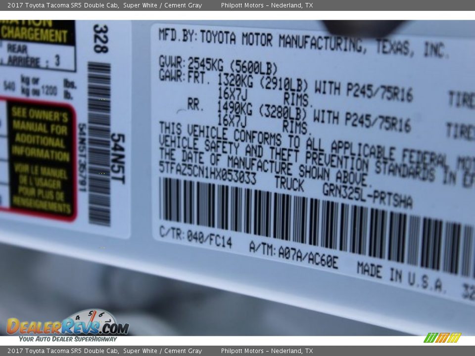 2017 Toyota Tacoma SR5 Double Cab Super White / Cement Gray Photo #28