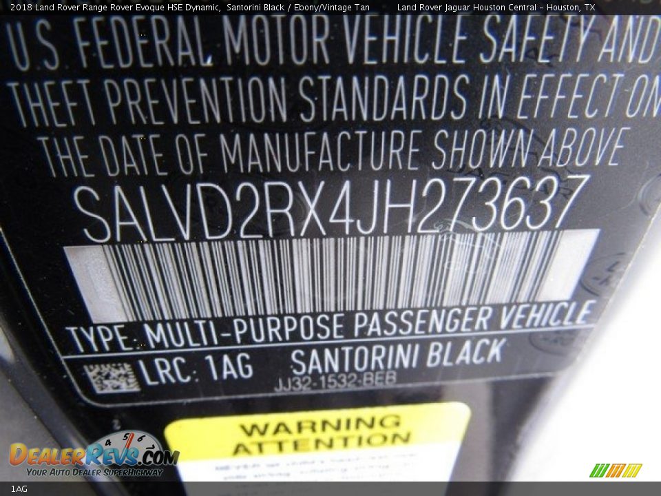 Land Rover Color Code 1AG Santorini Black