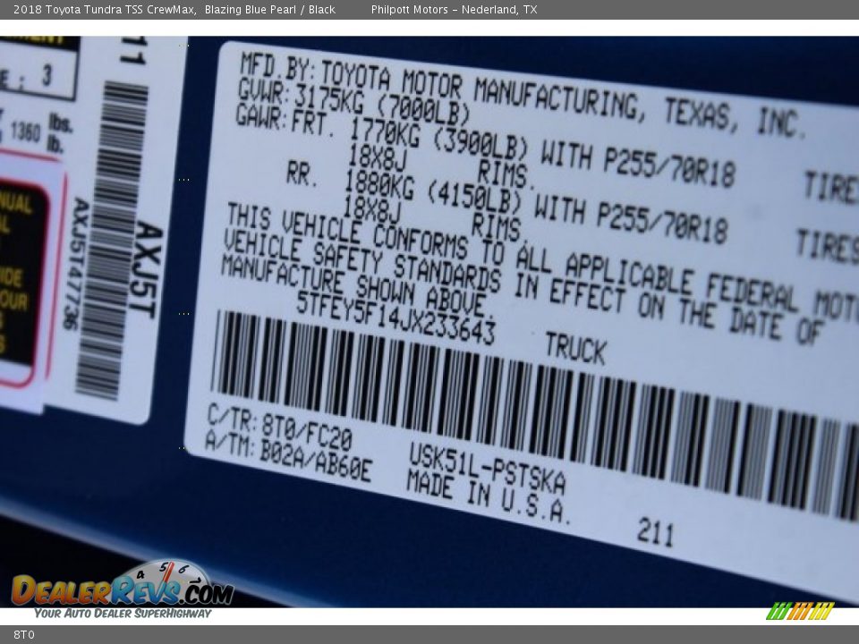 Toyota Color Code 8T0 Blazing Blue Pearl