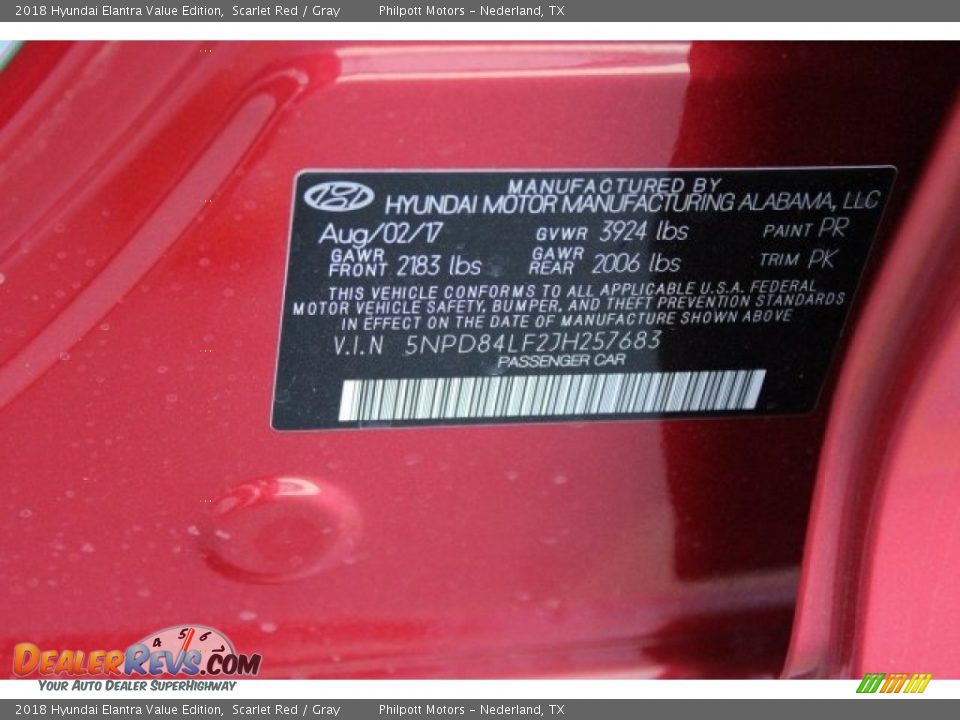 2018 Hyundai Elantra Value Edition Scarlet Red / Gray Photo #27