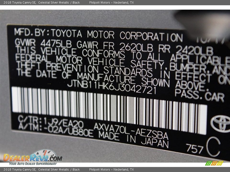 2018 Toyota Camry SE Celestial Silver Metallic / Black Photo #29