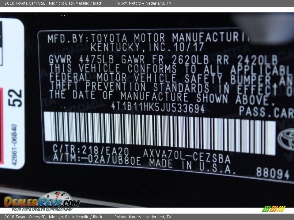 2018 Toyota Camry SE Midnight Black Metallic / Black Photo #30
