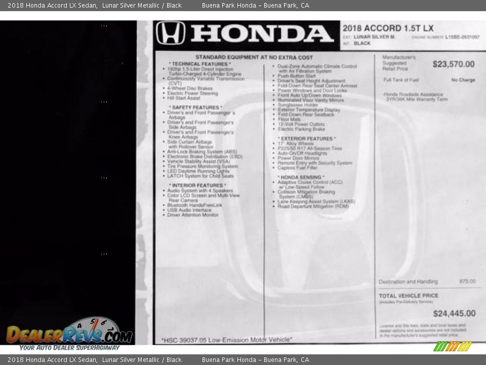 2018 Honda Accord LX Sedan Lunar Silver Metallic / Black Photo #15