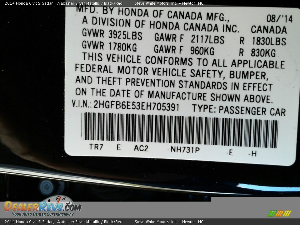 2014 Honda Civic Si Sedan Alabaster Silver Metallic / Black/Red Photo #30