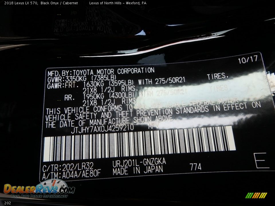 Lexus Color Code 202 Black Onyx