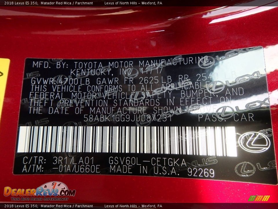 2018 Lexus ES 350 Matador Red Mica / Parchment Photo #11