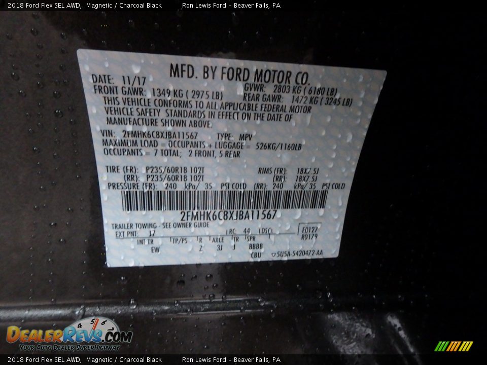 2018 Ford Flex SEL AWD Magnetic / Charcoal Black Photo #16