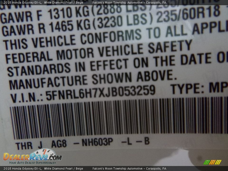 2018 Honda Odyssey EX-L White Diamond Pearl / Beige Photo #12