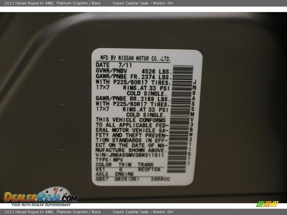 2011 Nissan Rogue SV AWD Platinum Graphite / Black Photo #20