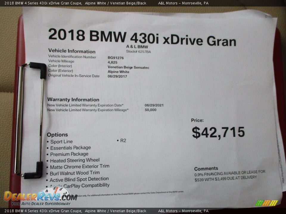 2018 BMW 4 Series 430i xDrive Gran Coupe Alpine White / Venetian Beige/Black Photo #11