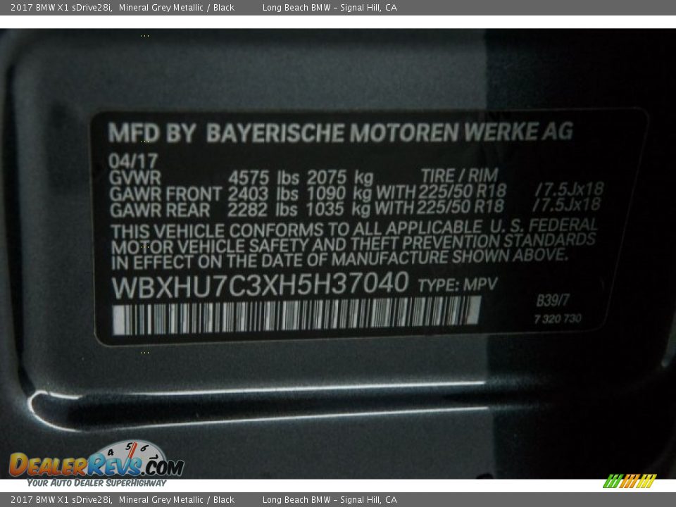 2017 BMW X1 sDrive28i Mineral Grey Metallic / Black Photo #17
