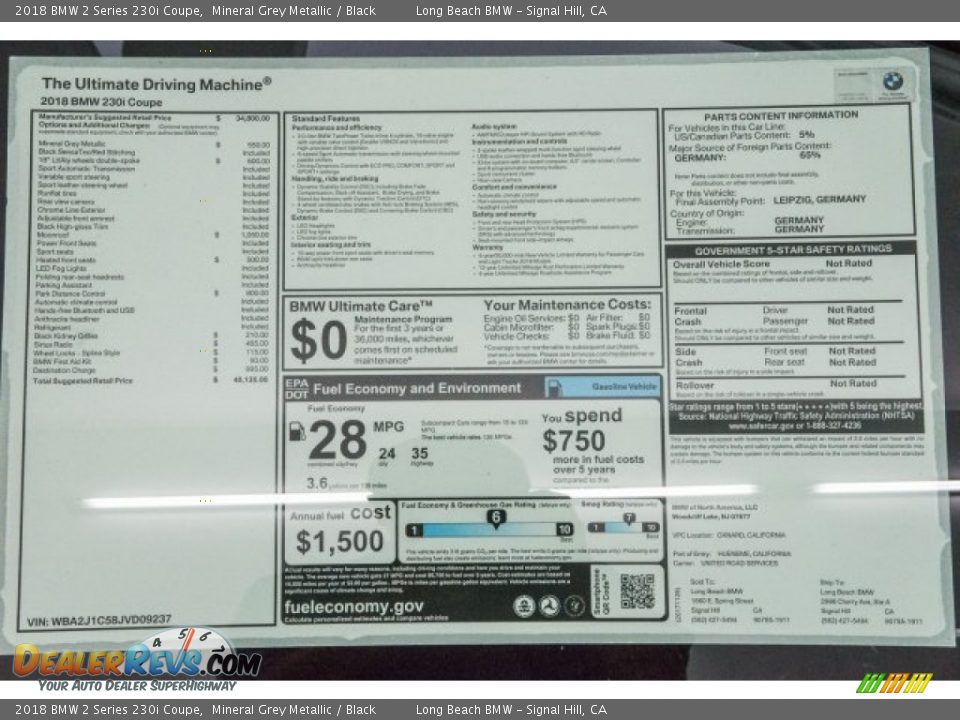 2018 BMW 2 Series 230i Coupe Mineral Grey Metallic / Black Photo #10