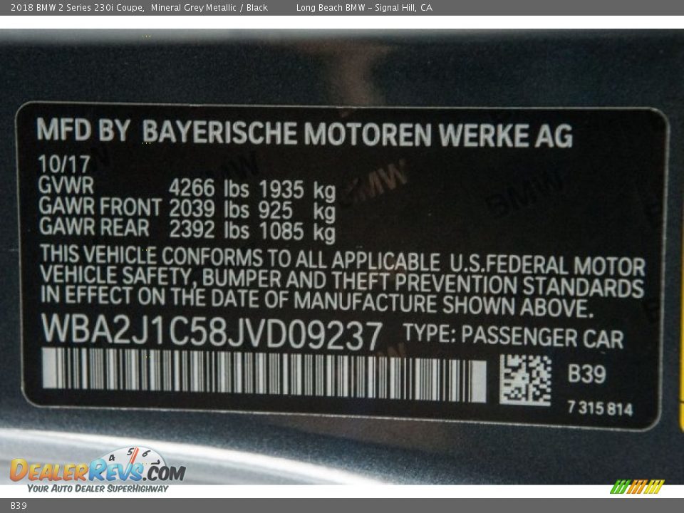 BMW Color Code B39 Mineral Grey Metallic