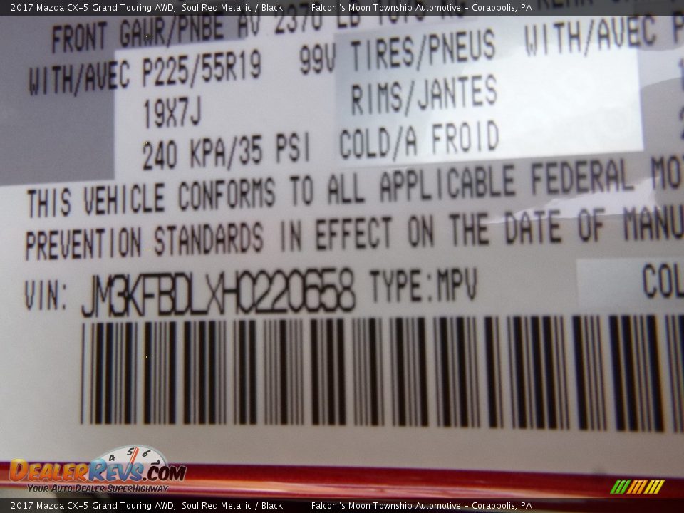 2017 Mazda CX-5 Grand Touring AWD Soul Red Metallic / Black Photo #11