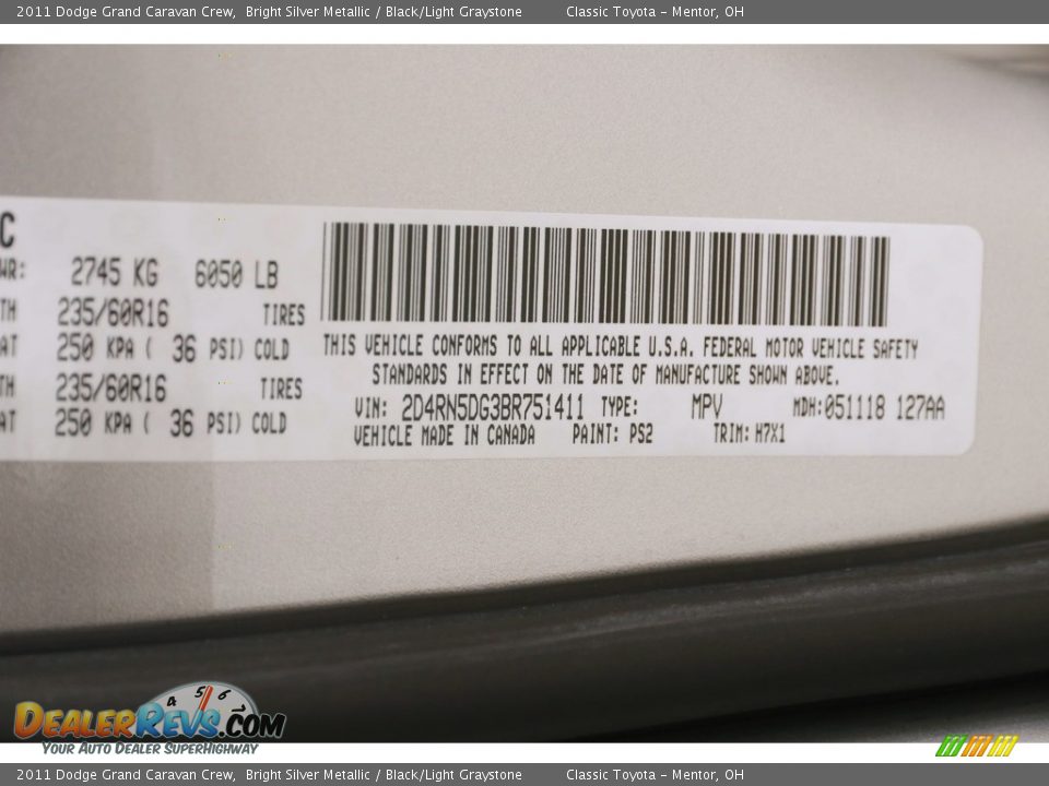 2011 Dodge Grand Caravan Crew Bright Silver Metallic / Black/Light Graystone Photo #22