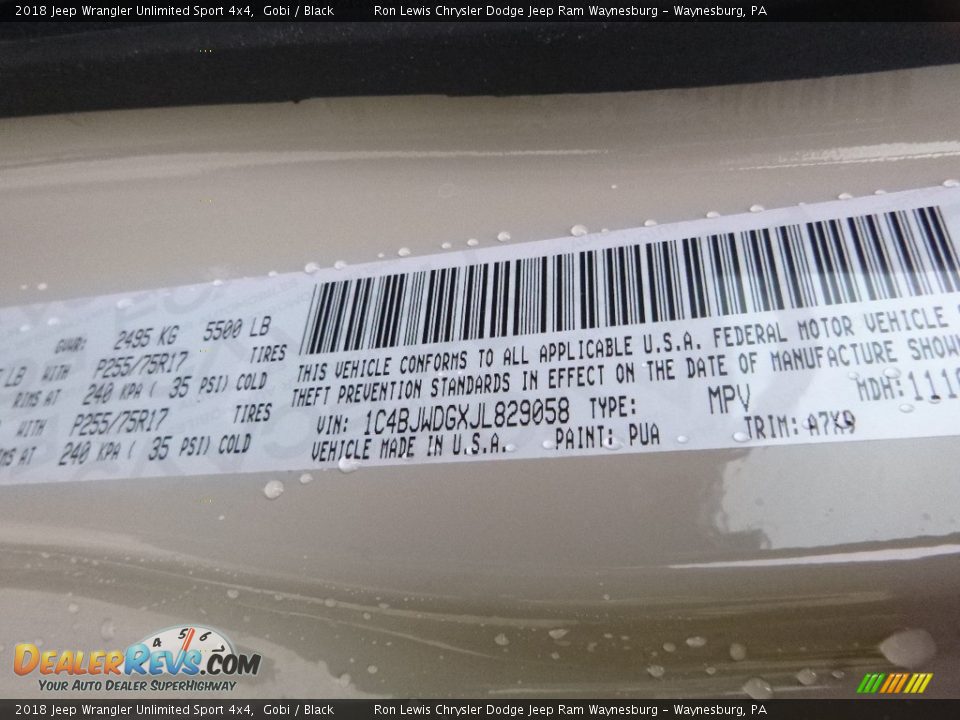 2018 Jeep Wrangler Unlimited Sport 4x4 Gobi / Black Photo #15