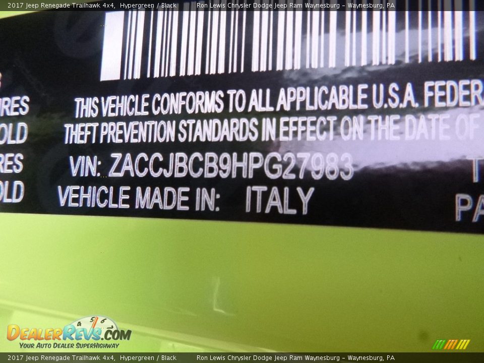 2017 Jeep Renegade Trailhawk 4x4 Hypergreen / Black Photo #15