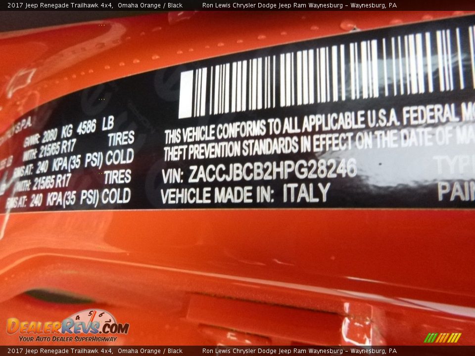 2017 Jeep Renegade Trailhawk 4x4 Omaha Orange / Black Photo #15