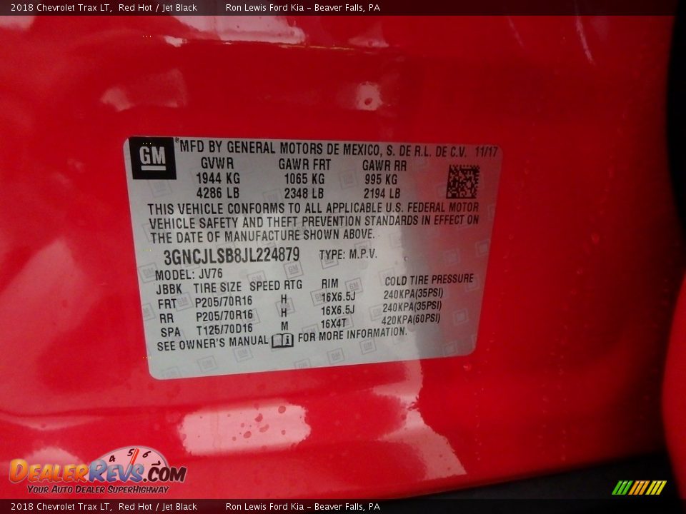 2018 Chevrolet Trax LT Red Hot / Jet Black Photo #16