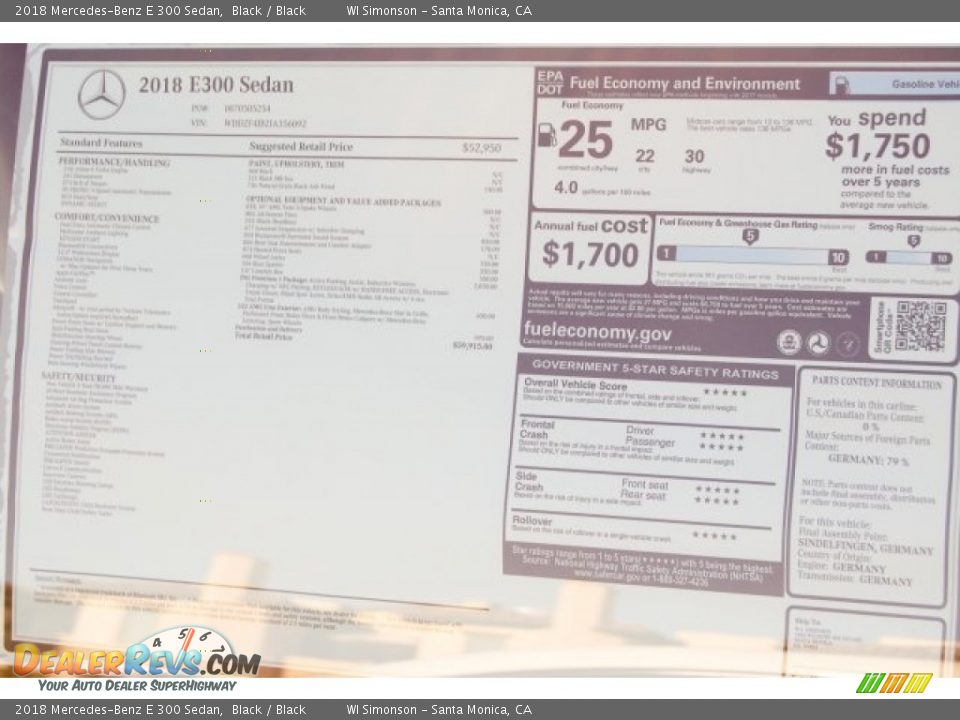 2018 Mercedes-Benz E 300 Sedan Black / Black Photo #11