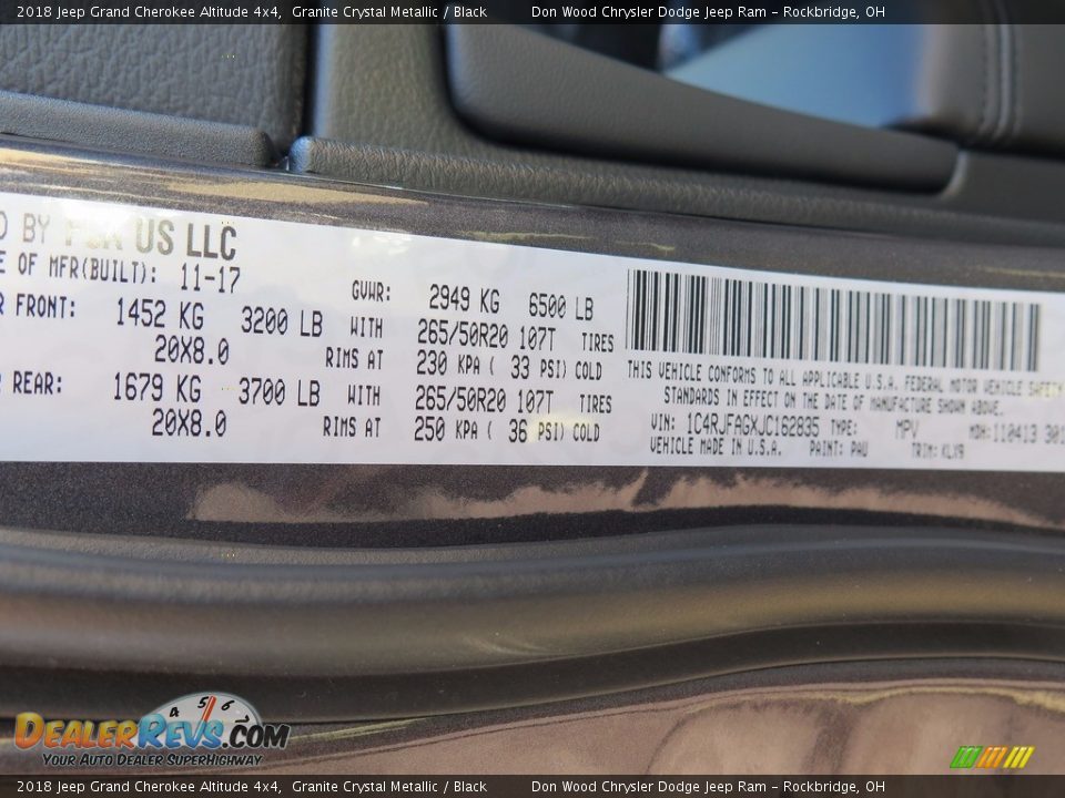 2018 Jeep Grand Cherokee Altitude 4x4 Granite Crystal Metallic / Black Photo #27