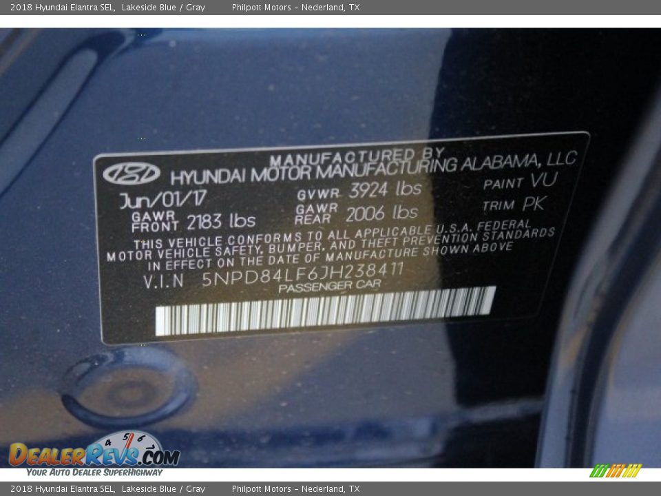 2018 Hyundai Elantra SEL Lakeside Blue / Gray Photo #27