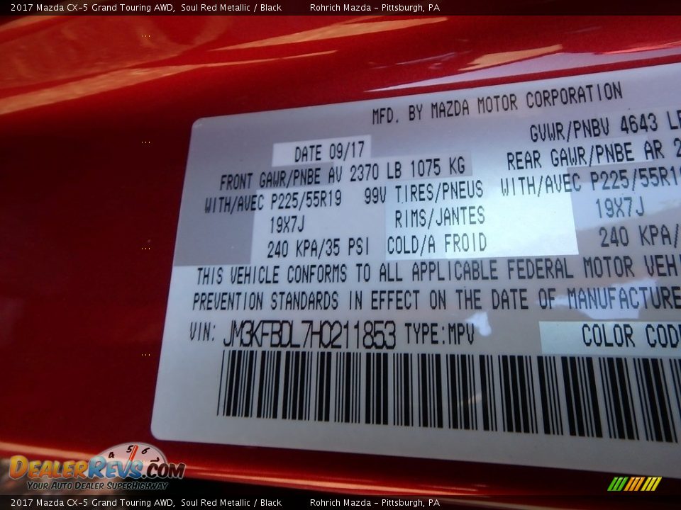 2017 Mazda CX-5 Grand Touring AWD Soul Red Metallic / Black Photo #11