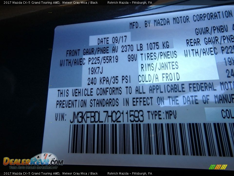 2017 Mazda CX-5 Grand Touring AWD Meteor Gray Mica / Black Photo #11