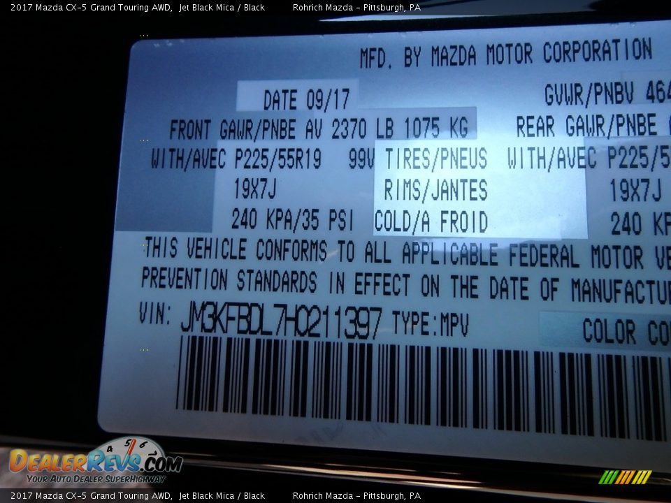 2017 Mazda CX-5 Grand Touring AWD Jet Black Mica / Black Photo #11