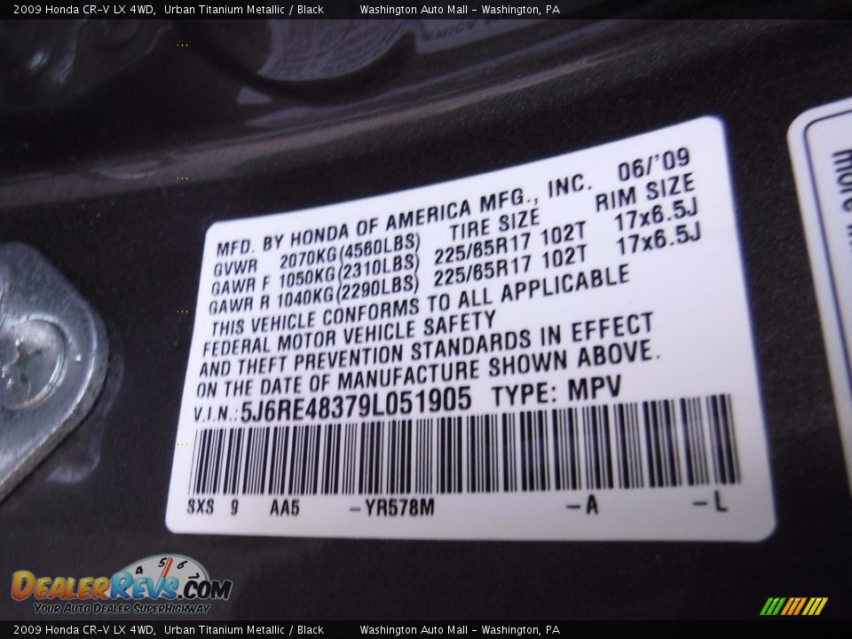 2009 Honda CR-V LX 4WD Urban Titanium Metallic / Black Photo #24