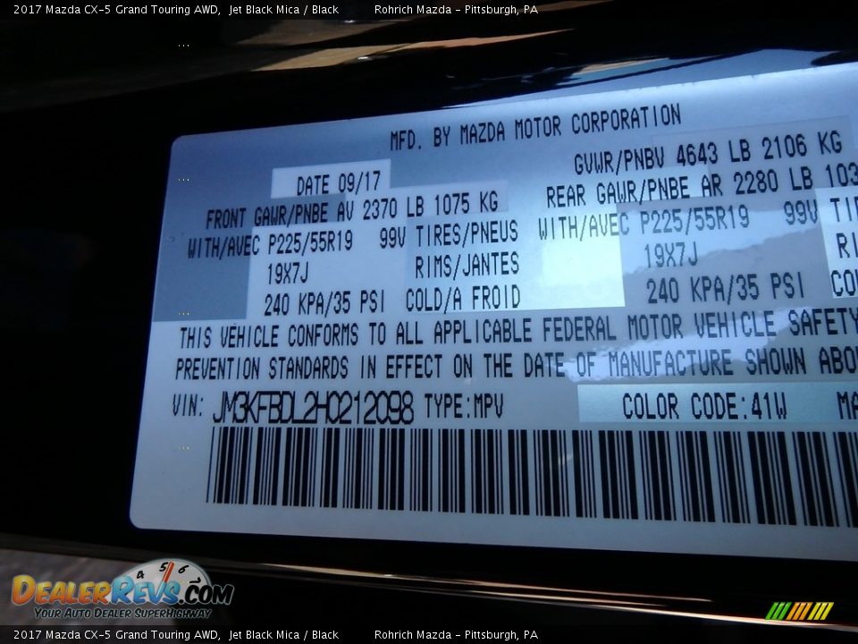 2017 Mazda CX-5 Grand Touring AWD Jet Black Mica / Black Photo #11